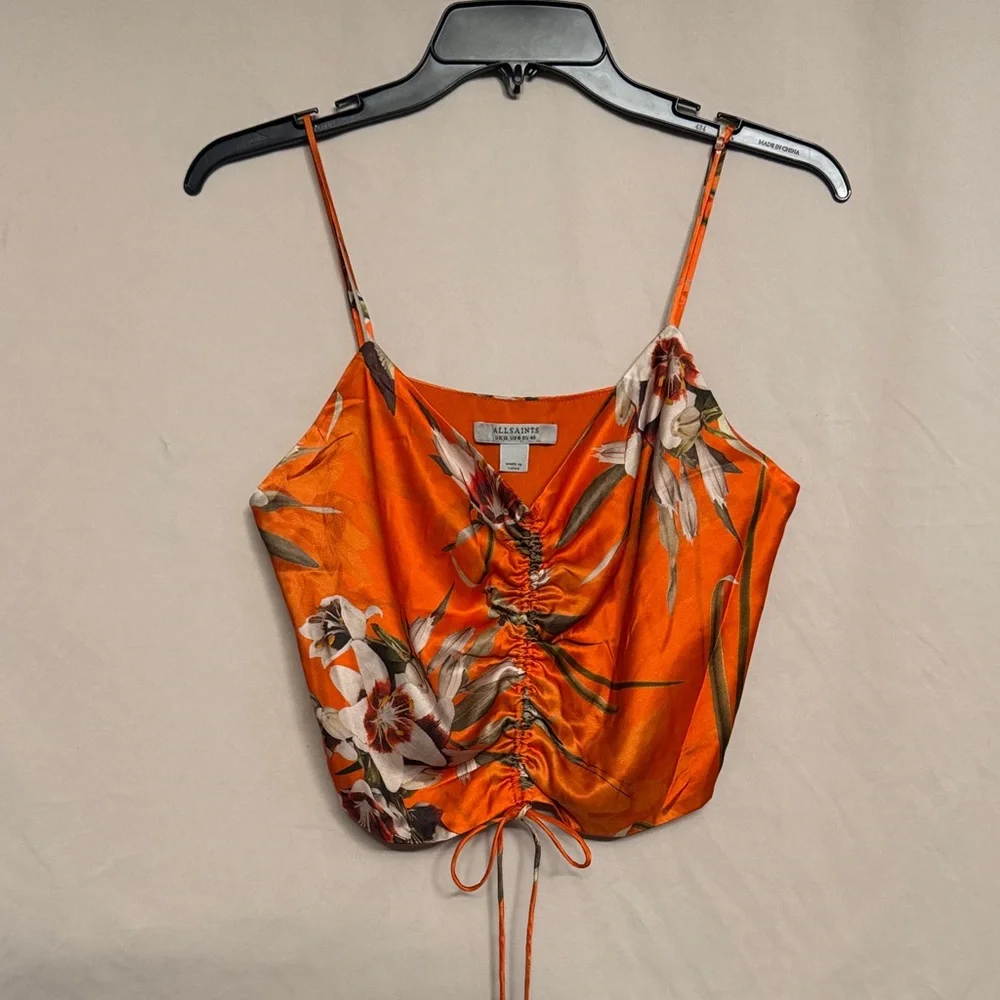 All Saints Alexia Dorada Sleeveless Floral Top, Size 8, Color Orange/Cream/green - Picture 4 of 10